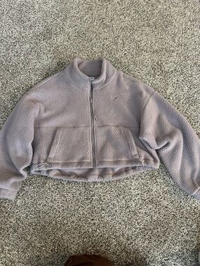 Gymshark Elevate Fleece Midi Cropped Zip-Up Jacket Washed Mauve Sherpa Teddy M